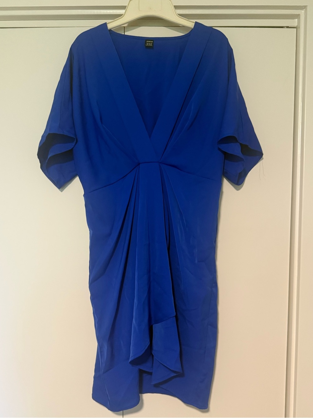 SHEIN Royal Blue V-Neck Draped Mini Dress